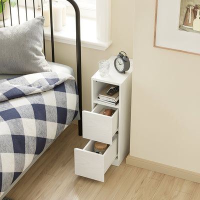 SoBuy Nachttisch schmal 20cm breit mit 2 Schubladen Platzsparender Weiß FBT149-E-WG