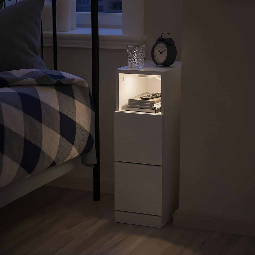 SoBuy Nachttisch schmal 20cm breit mit 2 Schubladen Platzsparender Weiß FBT149-E-WG