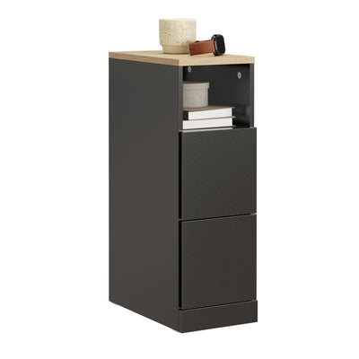 SoBuy Nachttisch schmal 20cm breit mit 2 Schubladen | Beistelltisch Schwarz 60x35cm FBT149-SCH