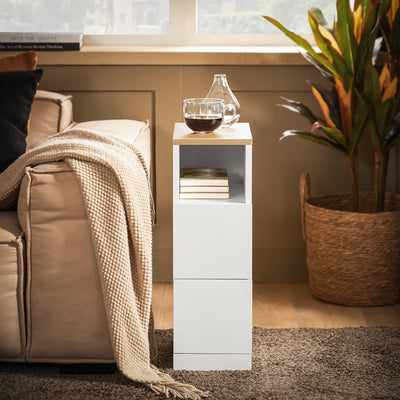 Prévente | SoBuy | Table de chevet étroite | 2 tiroirs, blanche | 20 x 60 x 35 cm | FBT149-WN