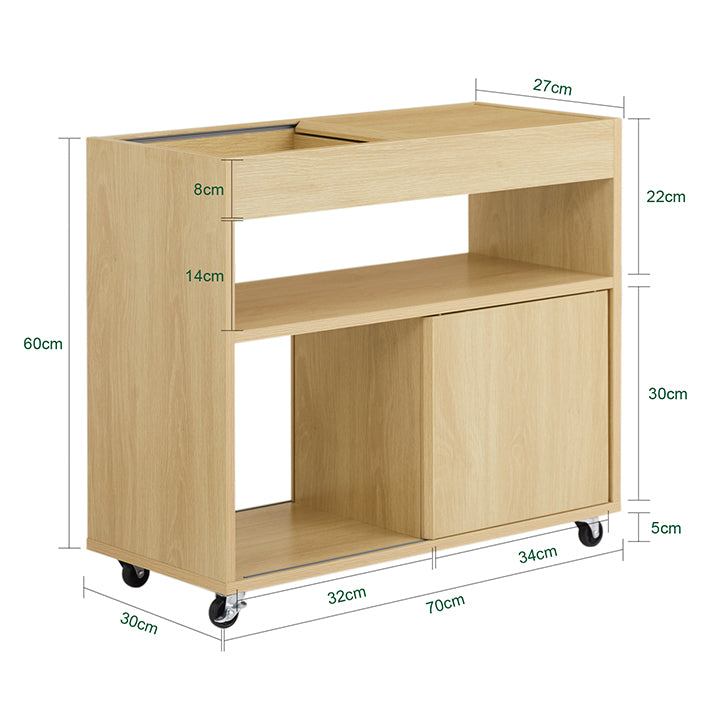 SoBuy | Tavolino con Ruote | Comodino | Tavolino da Divano | Tavolino da Tè | Naturale | FBT152-N