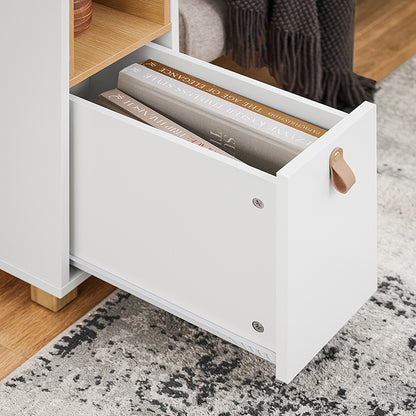 SoBuy | Nachttisch mit Schublade | Couchtisch | Sofatisch | Beistelltisch | Weiß/Natur | FBT161-WN