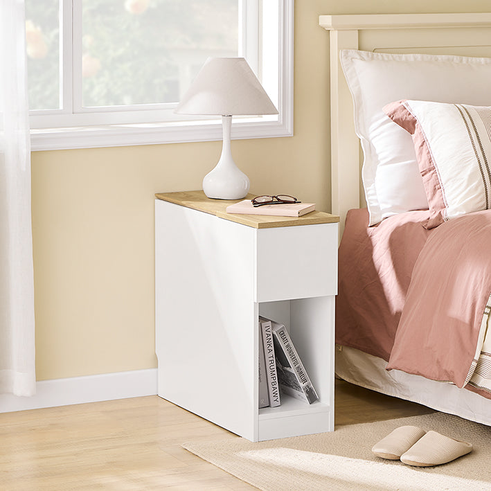 SoBuy | Comodino Tavolino da salotto Tavolino da tè | Bianco-Naturale | 25x60x65cm | FBT162-WN
