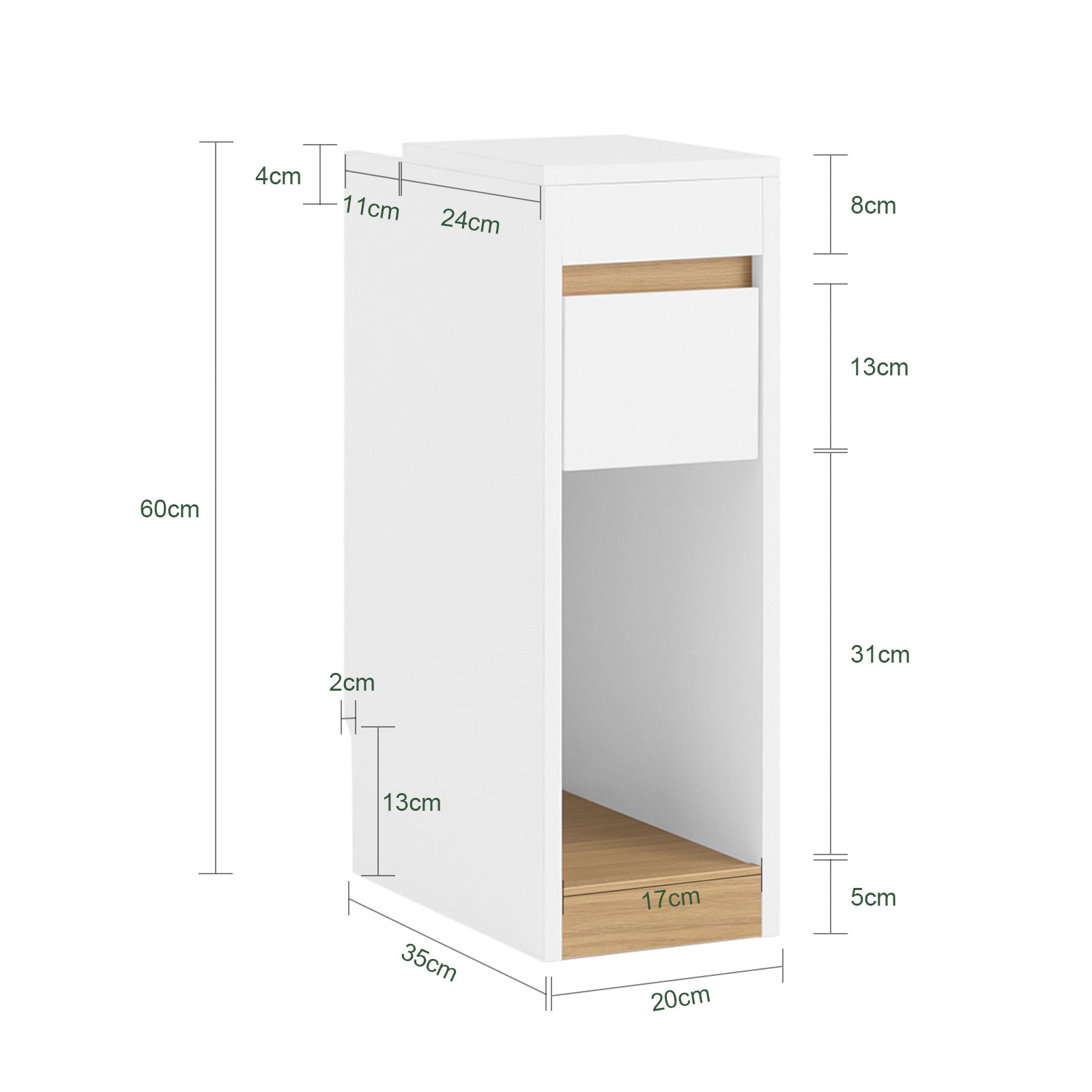 SoBuy | Comodino Tavolino da Caffè Tavolino da Salotto | Bianco-Naturale | 20x60x35 cm | FBT163-WN