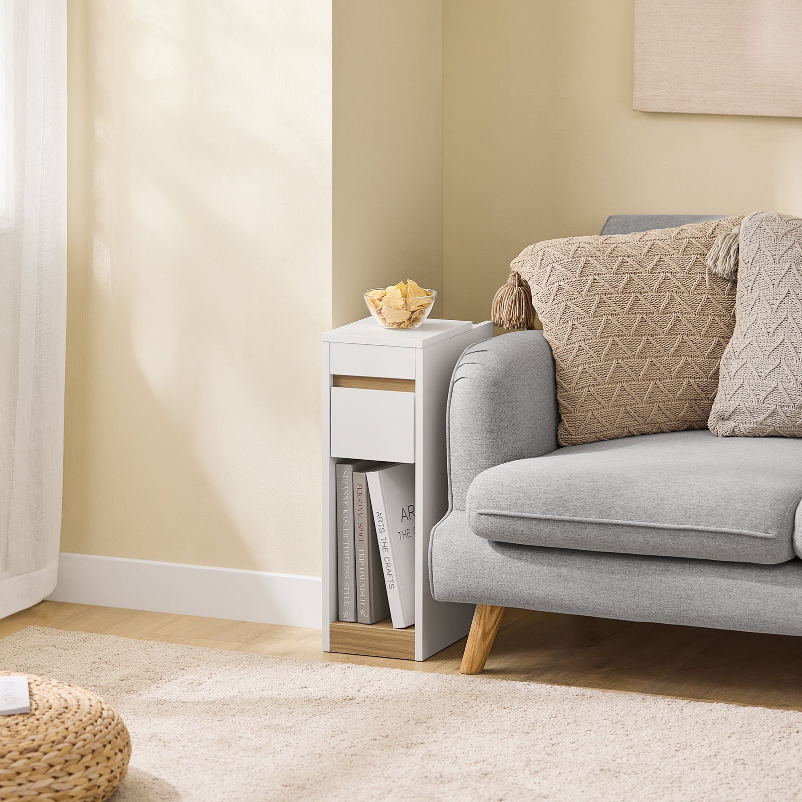SoBuy | Table de chevet, table d'appoint, table basse | Blanc naturel | 20 x 60 x 35 cm | FBT163-WN 