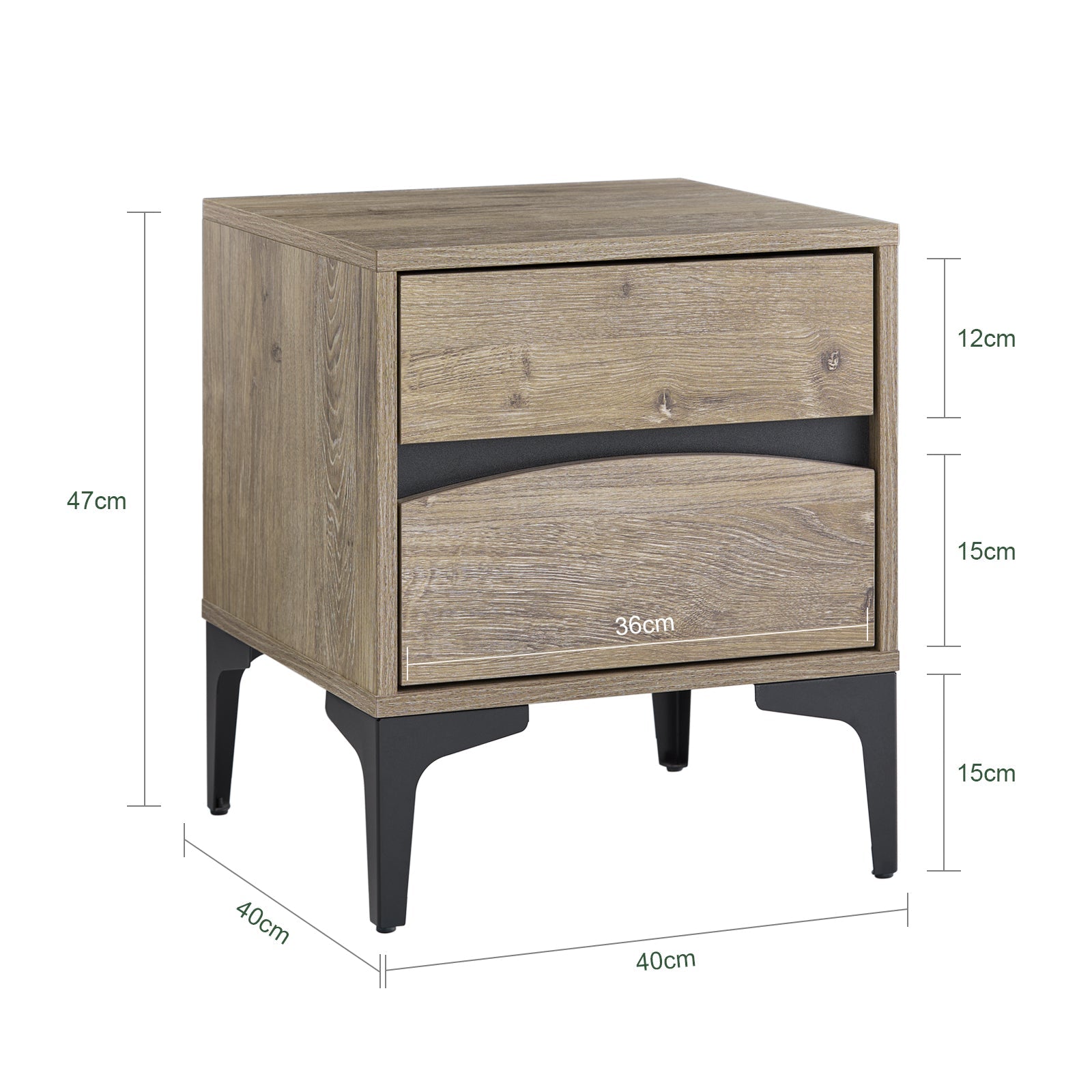SoBuy Comodino con 2 cassetti, colore naturale, 40×40×47 cm FBT165-N