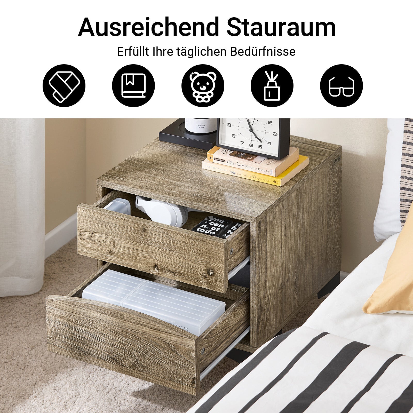 SoBuy Comodino con 2 cassetti, colore naturale, 40×40×47 cm FBT165-N