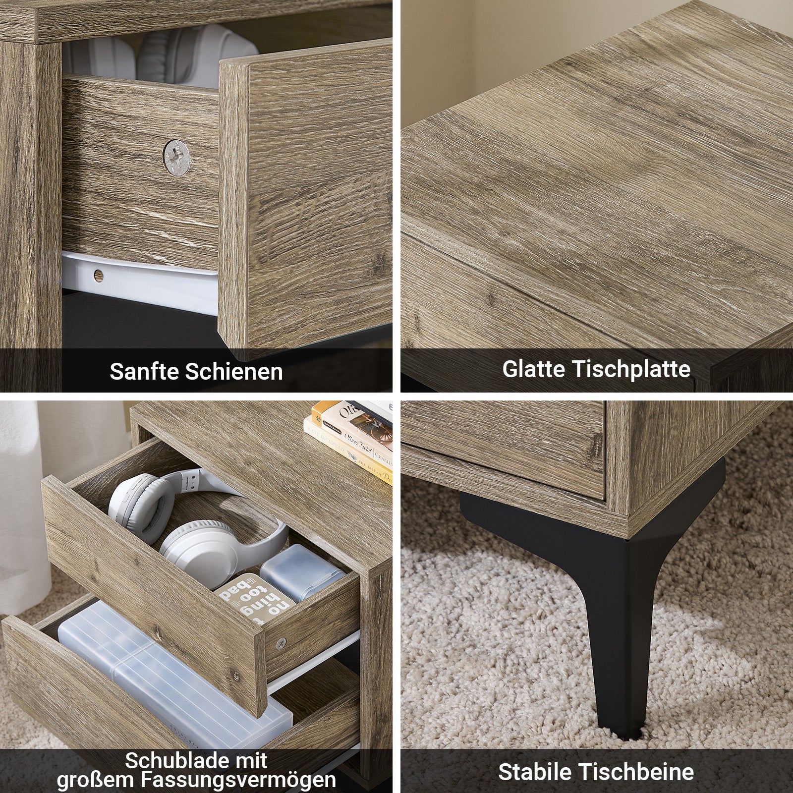 SoBuy Comodino con 2 cassetti, colore naturale, 40×40×47 cm FBT165-N