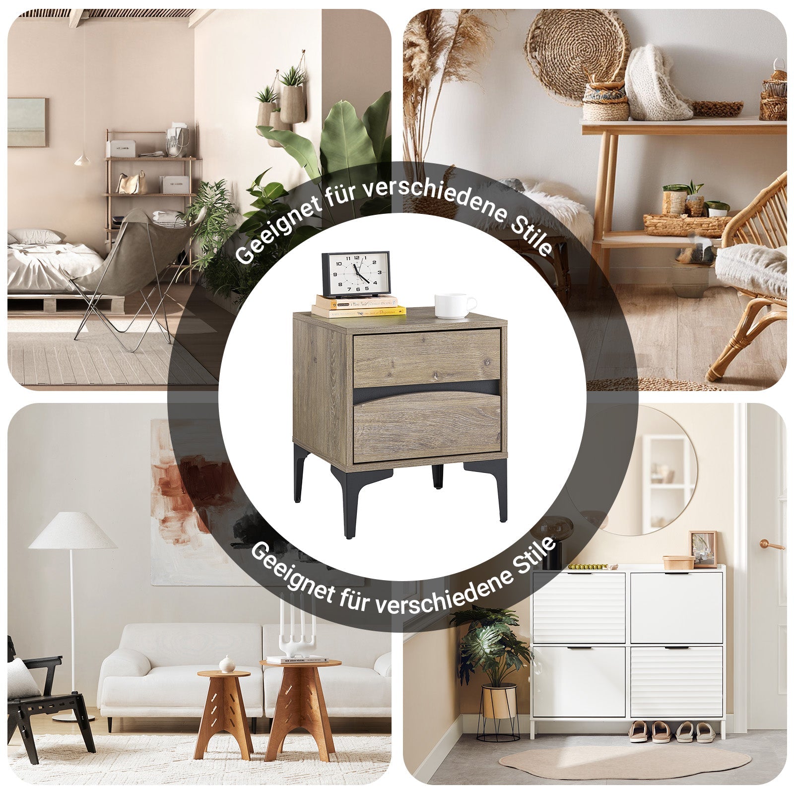 SoBuy Comodino con 2 cassetti, colore naturale, 40×40×47 cm FBT165-N