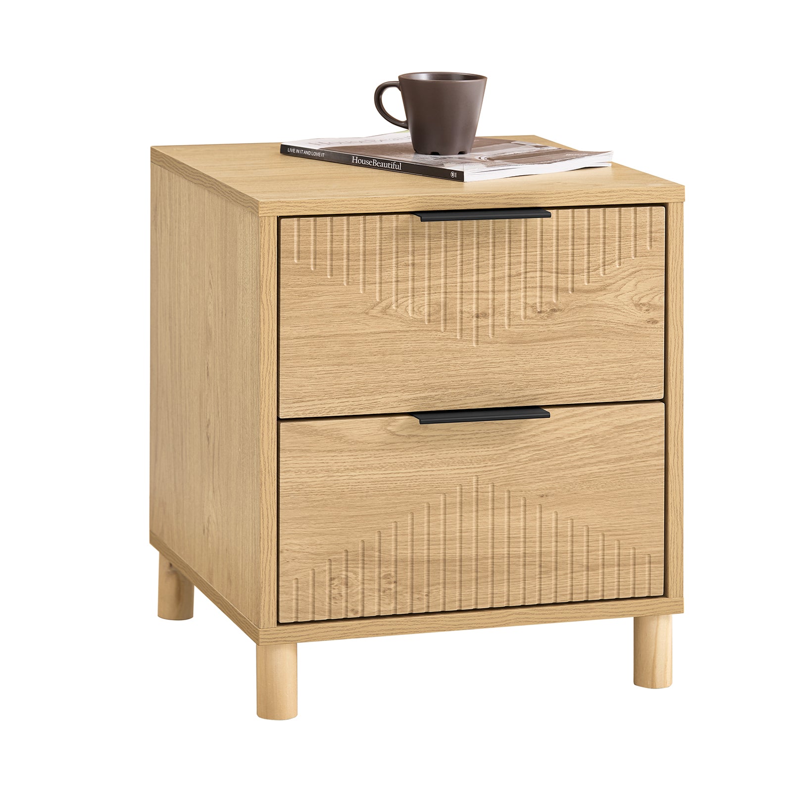SoBuy Table de chevet à 2 tiroirs Nature L40 x P42 x H47 cm FBT166-N
