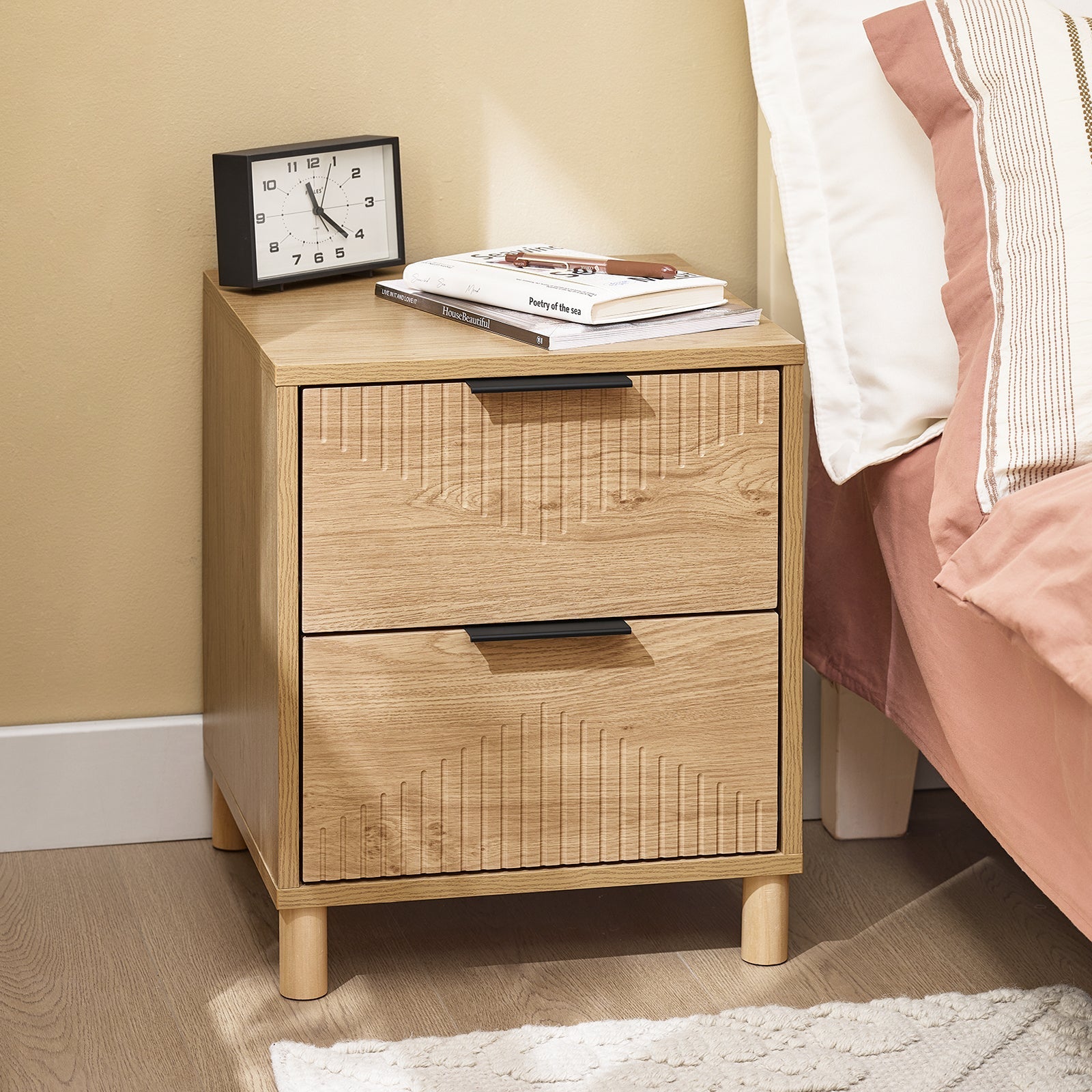 SoBuy Table de chevet à 2 tiroirs Nature L40 x P42 x H47 cm FBT166-N