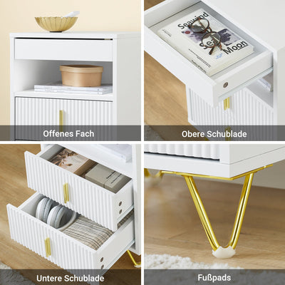 SoBuy | Nachttisch mit 3 Schubladen | Sofatisch | Beistelltisch | Weiß | FBT168-W