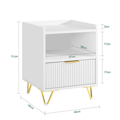 SoBuy | Table de chevet avec 1 tiroir et compartiment de rangement | Table d'appoint pour canapé | Table d'appoint | Blanc | L40 x P40 x H51 cm | FBT169-W