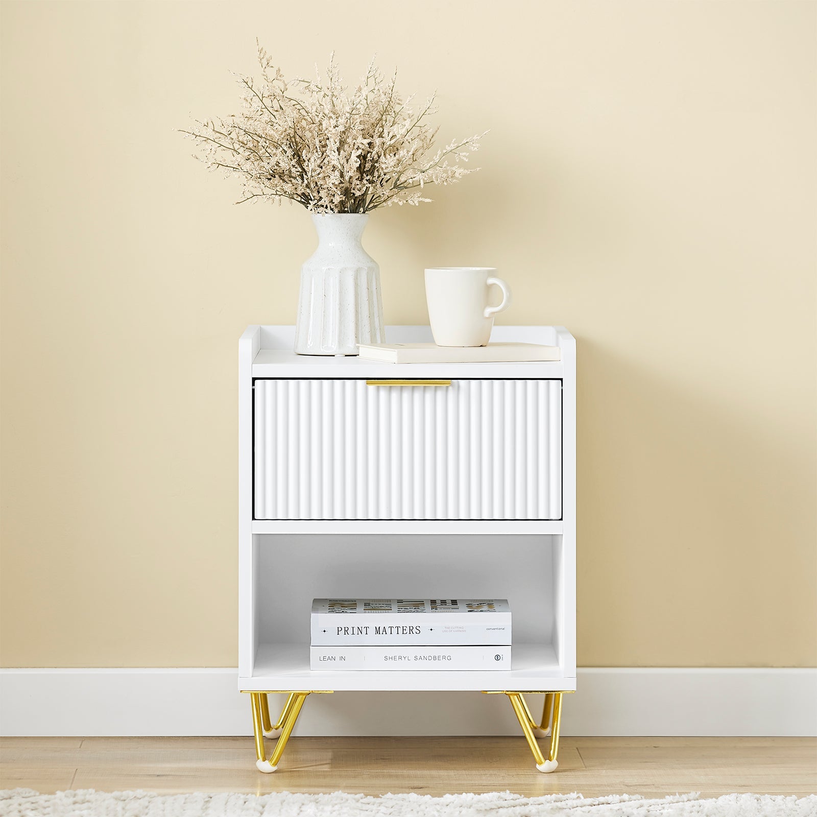 SoBuy | Table de chevet avec 1 tiroir et compartiment de rangement | Table d'appoint pour canapé | Table d'appoint | Blanc | L40 x P40 x H51 cm | FBT169-W