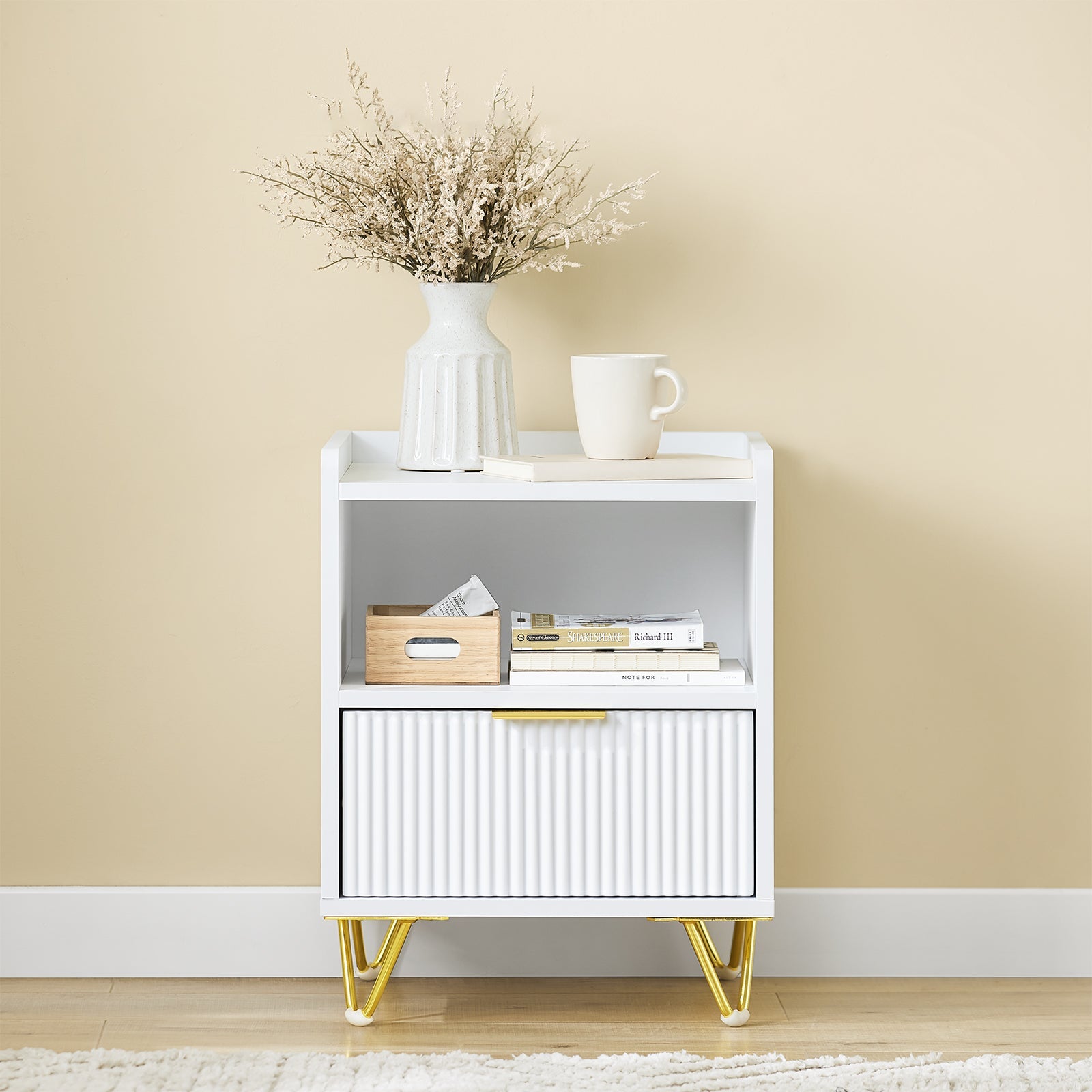 SoBuy | Table de chevet avec 1 tiroir et compartiment de rangement | Table d'appoint pour canapé | Table d'appoint | Blanc | L40 x P40 x H51 cm | FBT169-W