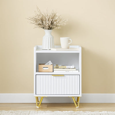 SoBuy | Table de chevet avec 1 tiroir et compartiment de rangement | Table d'appoint pour canapé | Table d'appoint | Blanc | L40 x P40 x H51 cm | FBT169-W