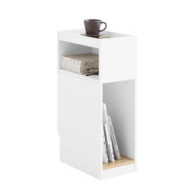 SoBuy | Table de chevet étroite | avec tiroir et étagère | Blanc-Naturel | FBT171-WN