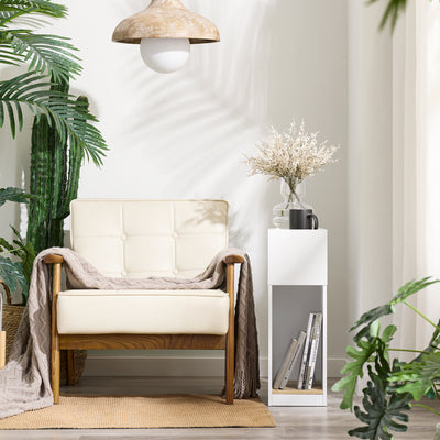 Vorverkauf | SoBuy | Schmaler Nachttisch | mit Schublade und Ablage | Weiß-Natur | FBT171-WN