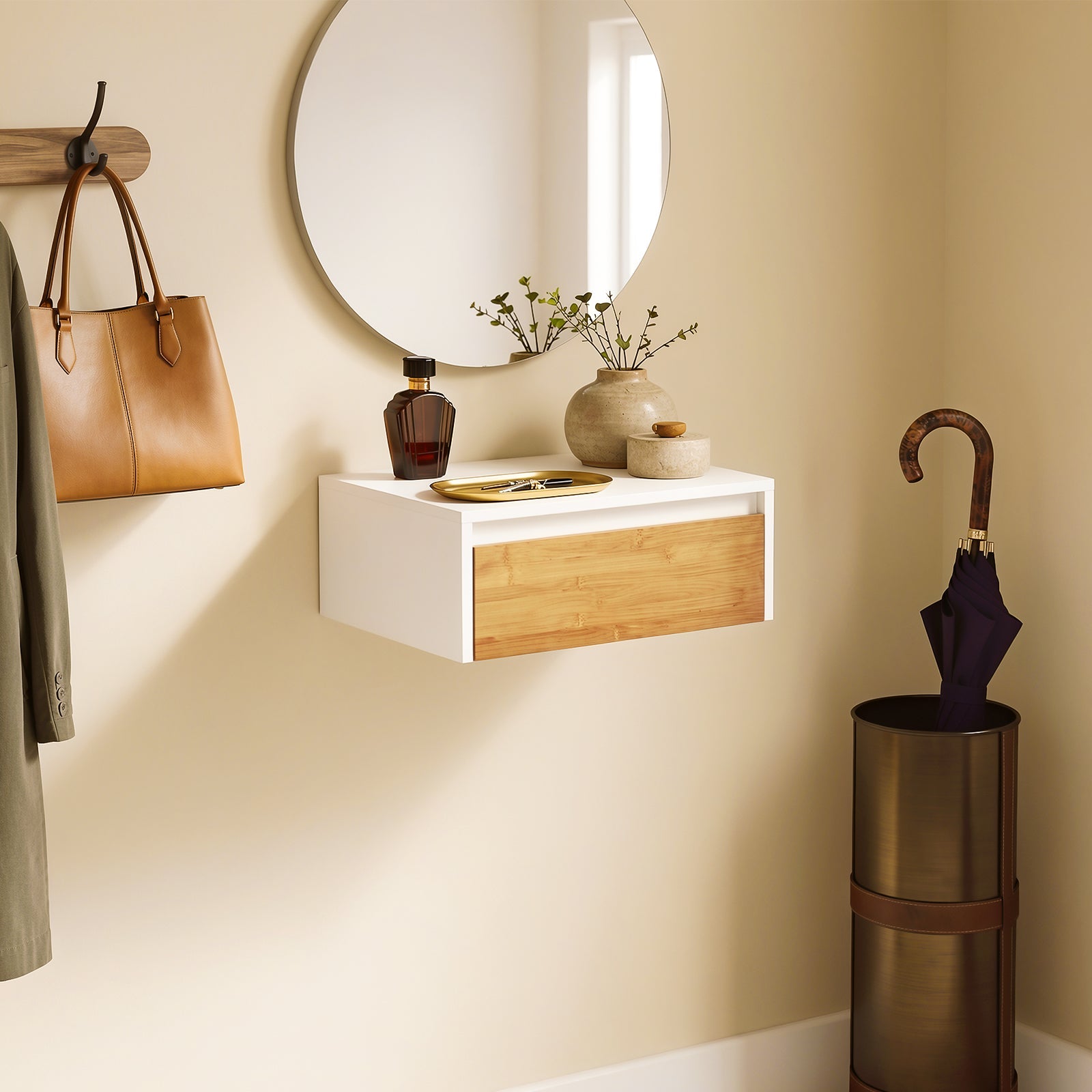 SoBuy Nachttisch hängend mit Sensorlicht und Schublade Weiß 40x29.8x15.6 cm FBT174-E-WN