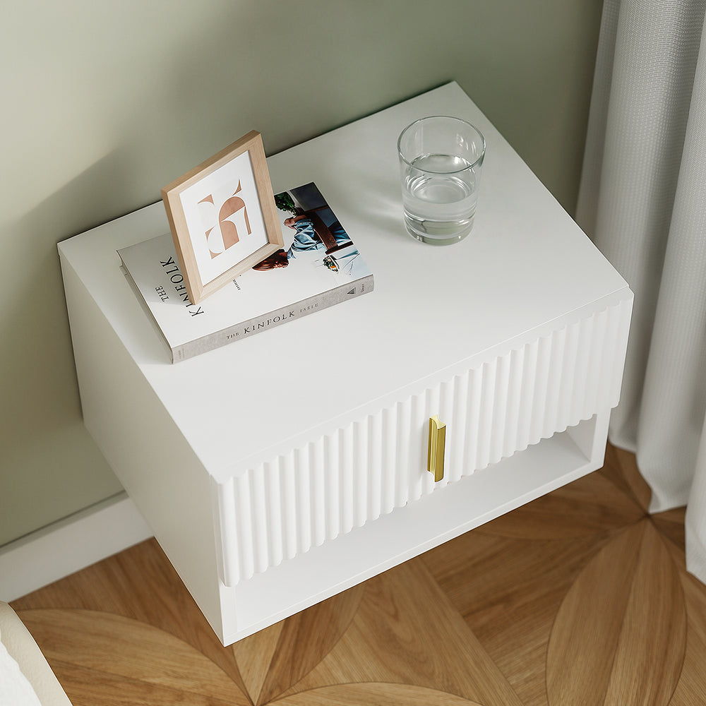 SoBuy Nachttisch hängend mit Sensorlicht und 1 Schublade Weiß FBT176-E-W