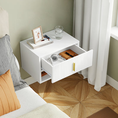 SoBuy Nachttisch hängend mit Sensorlicht und 1 Schublade Weiß FBT176-E-W