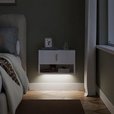 SoBuy Nachttisch hängend mit Sensorlicht und 1 Schublade Weiß FBT176-E-W