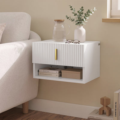 SoBuy Nachttisch hängend mit Sensorlicht und 1 Schublade Weiß FBT176-E-W