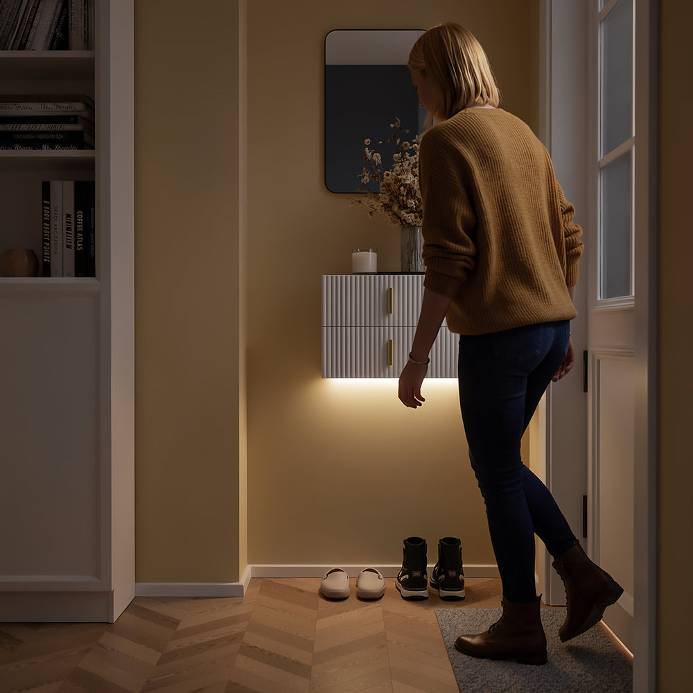 SoBuy Nachttisch hängend mit Sensorlicht und Schublade Weiß FBT177-E-W