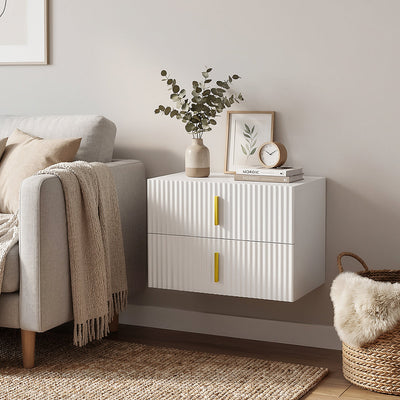 SoBuy Nachttisch hängend mit Sensorlicht und Schublade Weiß FBT177-E-W