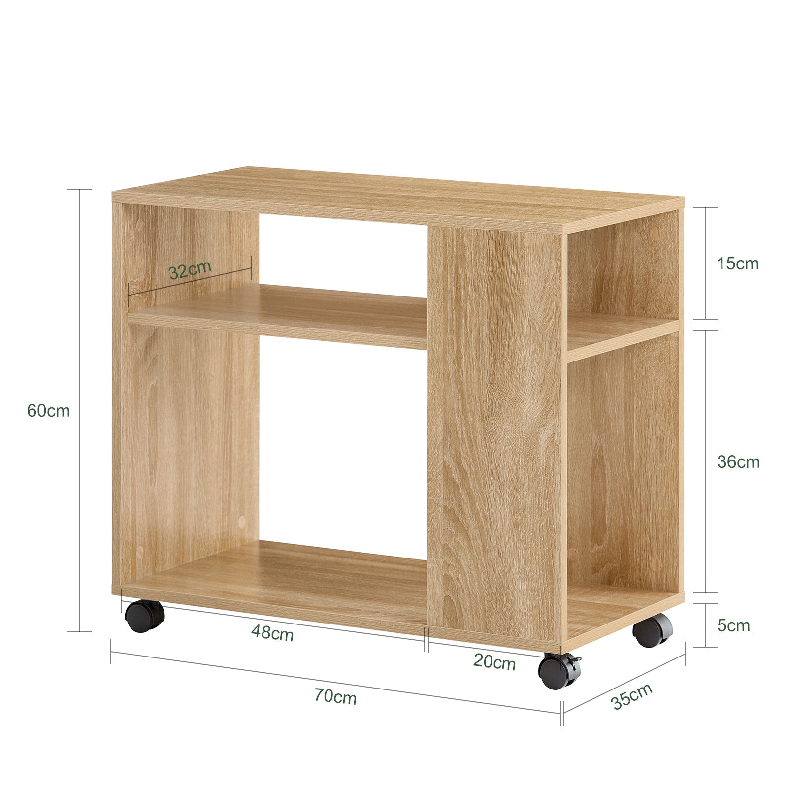 SoBuy | Tavolino con ruote | Tavolino porta stampante | Tavolino da caffè in legno | FBT34-N