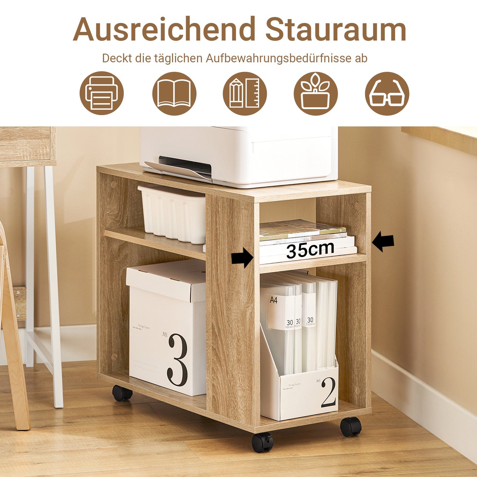 SoBuy | Tavolino con ruote | Tavolino porta stampante | Tavolino da caffè in legno | FBT34-N