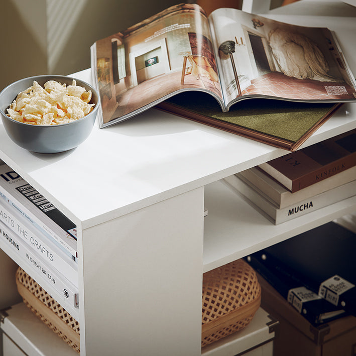 SoBuy | Beistelltisch mit Rollen | Druckertisch | Couchtisch Weiß | FBT34-W