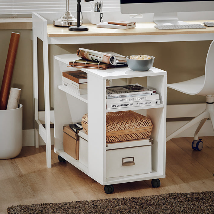 SoBuy | Tavolino con rotelle | Tavolino da stampante | Tavolino da caffè bianco | FBT34-W