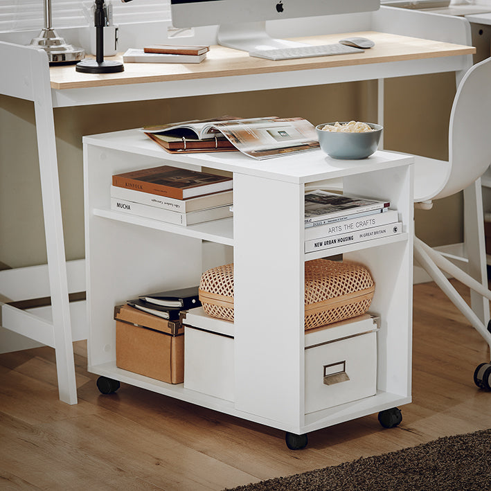 SoBuy | Tavolino con rotelle | Tavolino da stampante | Tavolino da caffè bianco | FBT34-W