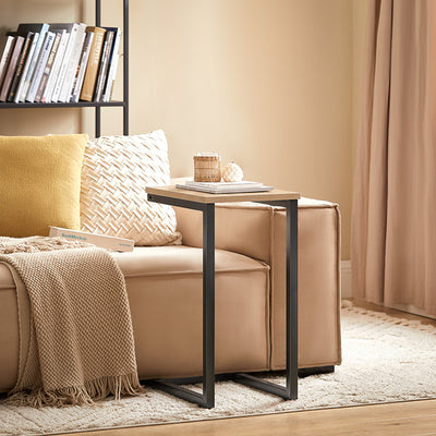 SoBuy | Table d'appoint en métal | Table basse | Table pour ordinateur portable | Naturel/Noir | FBT44-N