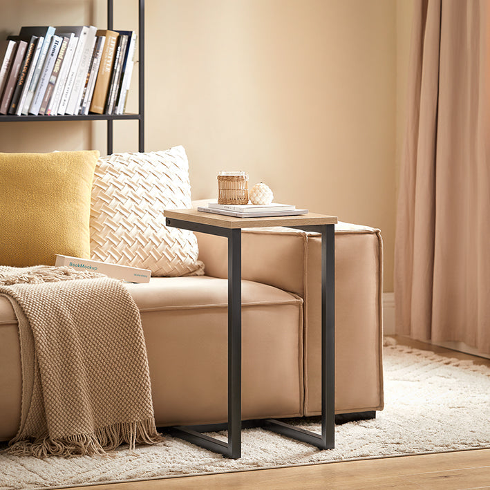 SoBuy | Table d'appoint en métal | Table basse de canapé | Table d'ordinateur portable | Naturel/Noir | FBT44-N