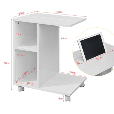 SoBuy | Table d'appoint pour iPad | Table basse de canapé à roulettes | Porte-revues blanc | FBT48-W