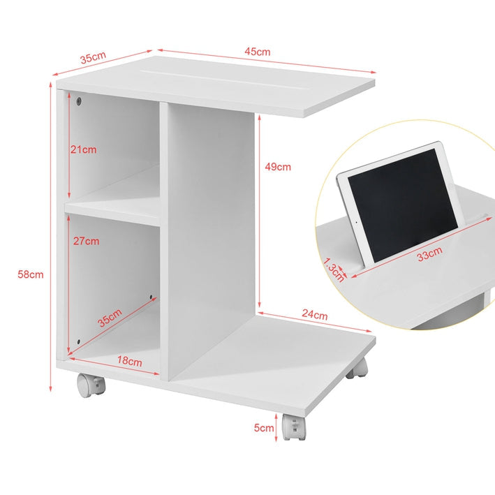 SoBuy | Table d'appoint pour iPad | Table basse de canapé à roulettes | Porte-revues blanc | FBT48-W