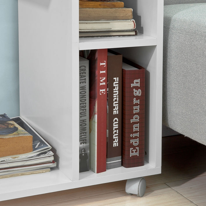 SoBuy | Table d'appoint pour iPad | Table basse de canapé à roulettes | Porte-revues blanc | FBT48-W
