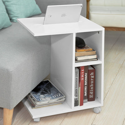 SoBuy | Table d'appoint pour iPad | Table basse de canapé à roulettes | Porte-revues blanc | FBT48-W