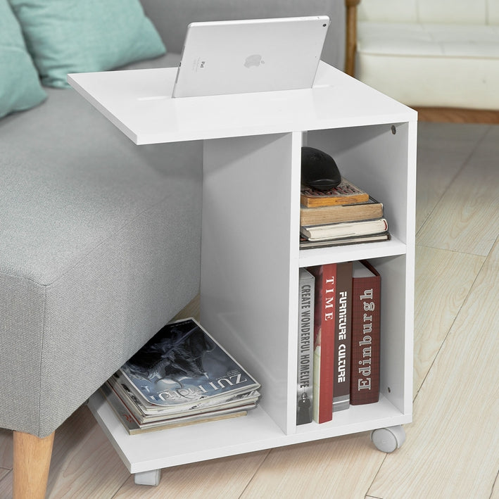 SoBuy | Tavolino per iPad | Tavolino da divano con ruote | Portariviste bianco | FBT48-W
