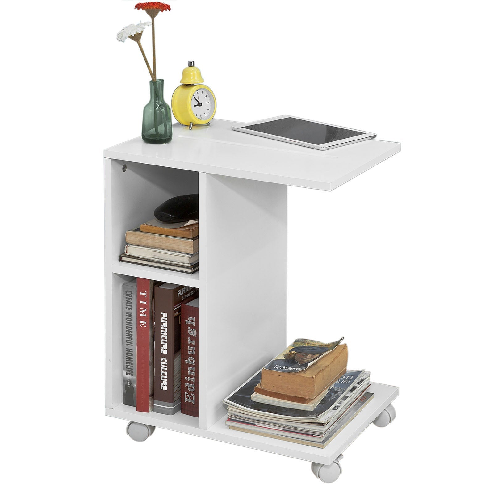 SoBuy | Tavolino per iPad | Tavolino da divano con ruote | Portariviste bianco | FBT48-W