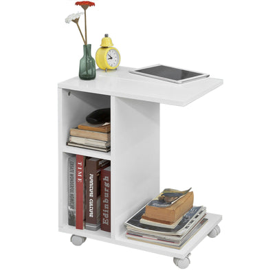 SoBuy | Table d'appoint pour iPad | Table basse de canapé à roulettes | Porte-revues blanc | FBT48-W