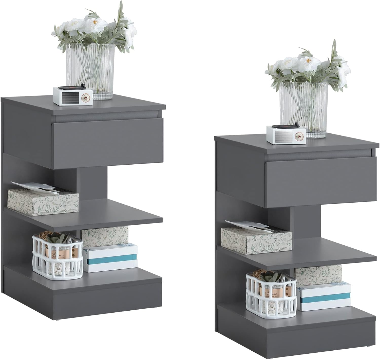 SoBuy | Lot de 2 tables de chevet étroites | Table d'appoint | Commode grise | FBT49-HGx2