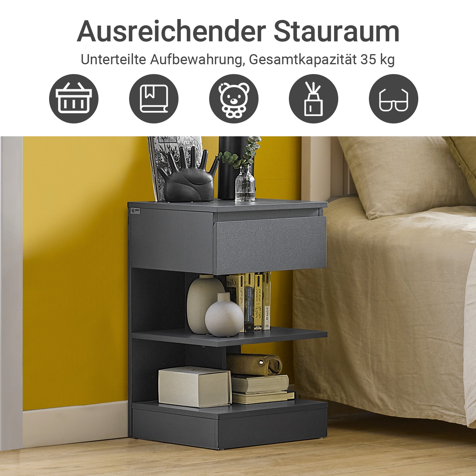 SoBuy | Lot de 2 tables de chevet étroites | Tables d'appoint | Commode grise | FBT49-HGx2 