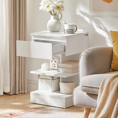 SoBuy | Table de chevet | Pour la chambre | Table d'appoint | Commode blanche | FBT49-W 