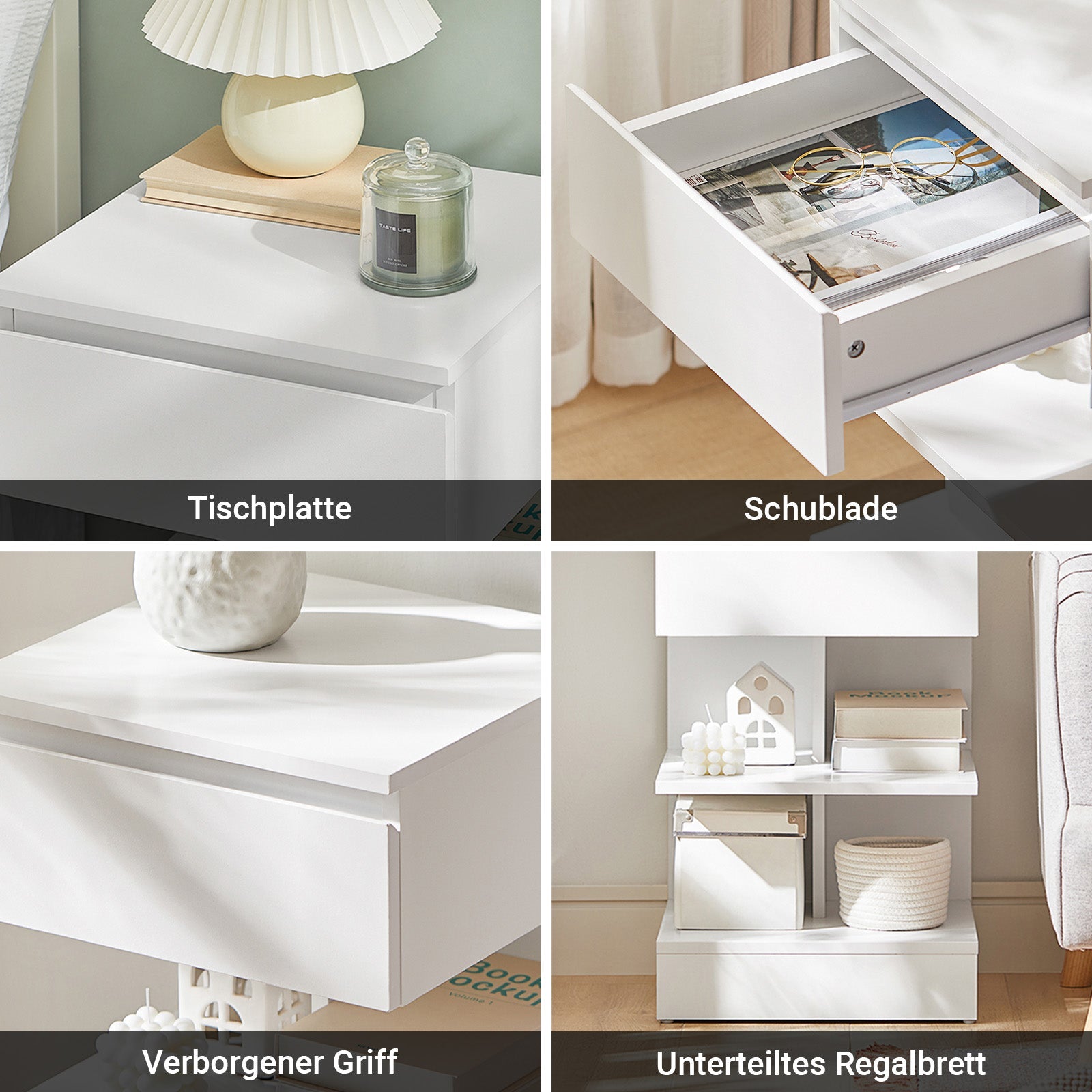 SoBuy | Table de Chevet | Pour la Chambre à Coucher | Table d'Appoint | Commode Blanche | FBT49-Wx2