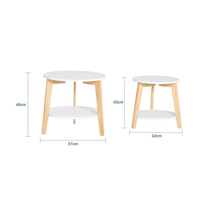 SoBuy | Set di 2 tavolini da caffè | Tavolino laterale | Legno di gomma | Bianco | FBT75-W