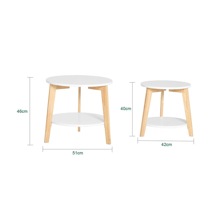 SoBuy | Set di 2 tavolini da caffè | Tavolino laterale | Legno di gomma | Bianco | FBT75-W