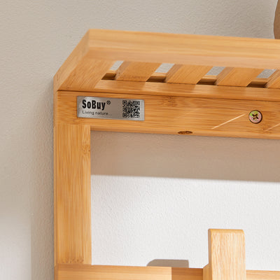 SoBuy | Wandgarderobe mit 6 Kleiderhaken | Flurgarderobe Bambus | FHK06-N